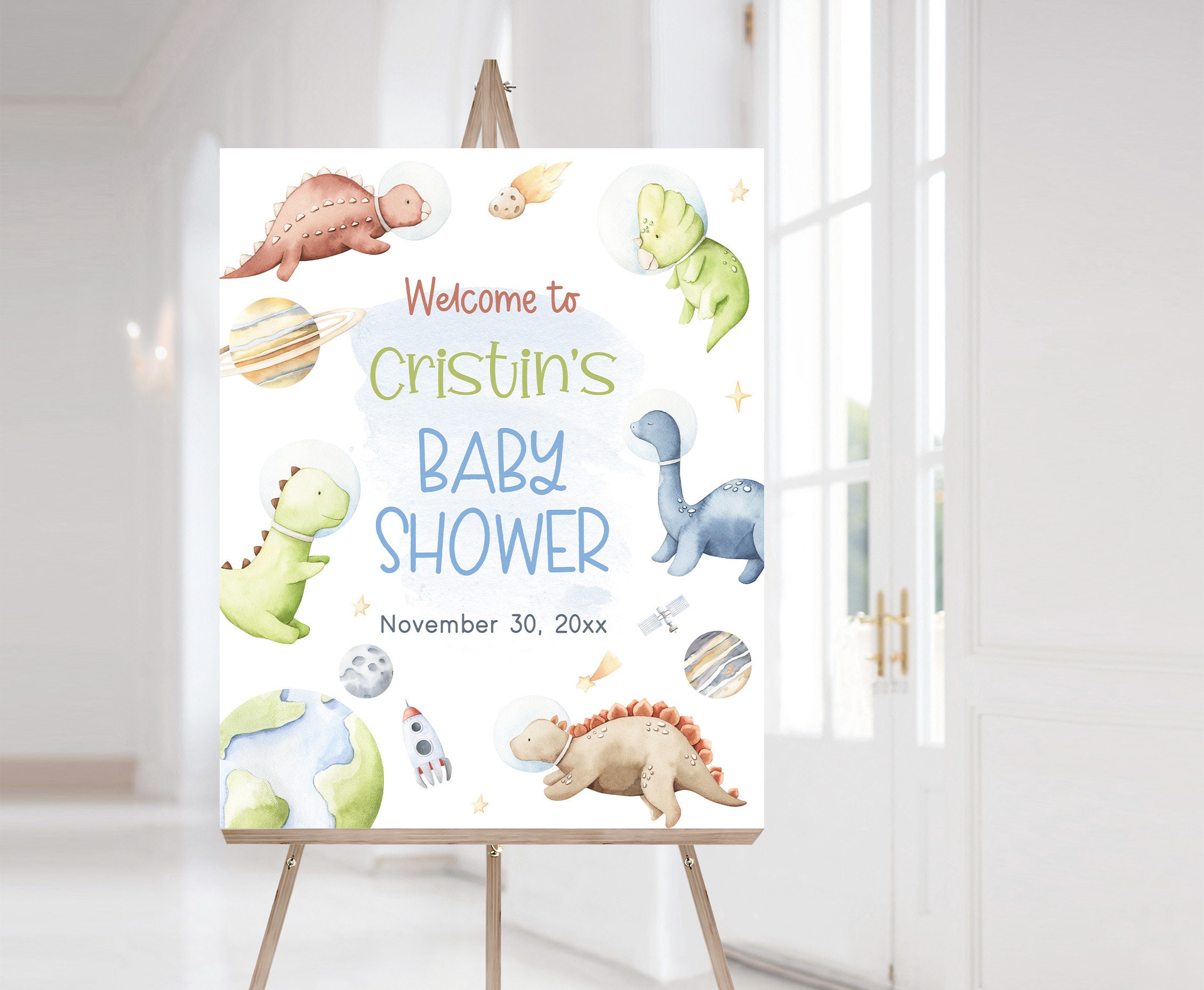 Panneau De Bienvenue Space Dinosaur Baby Shower Etsy France