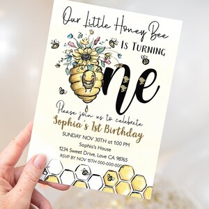 EDITABLE Bee 1st Birthday Invitation, Girl First Birthday Party Invite ...