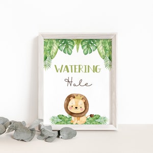 Watering Hole Sign, Drink table sign, Safari table sign, Safari birthday decorations, Jungle Animals Baby shower boy, Lion Baby Shower 35E image 4
