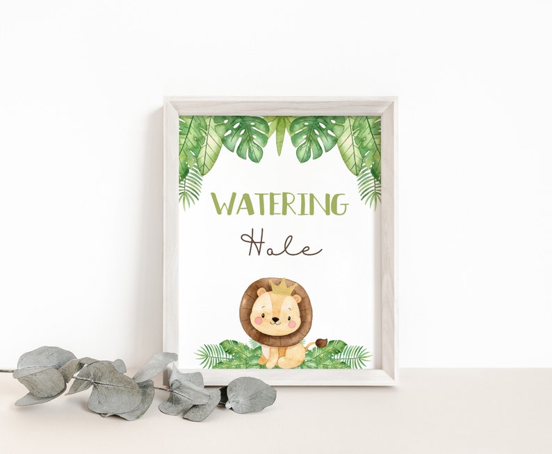 Watering Hole Sign, Drink table sign, Safari table sign, Safari birthday decorations, Jungle Animals Baby shower boy, Lion Baby Shower 35E image 4