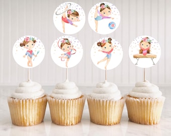 Gymnastic party cupcake toppers, Gymnastic birthday party decorations, gymnastic party, Girls party decorations, Tumbling Party, Sports  99A