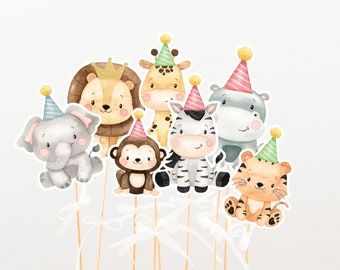 Safari Mittelstücke, Safari Party Tischdekor, Dschungel Geburtstagskuchen Topper, Babypartydekoration, Dschungel druckbare Mittelstücke - 35E