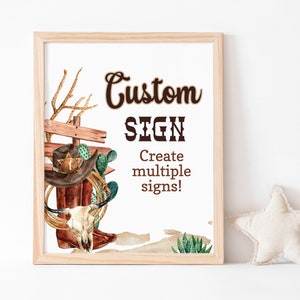 Rodeo Custom Sign, Editable table Sign, Instant download, Cowboy birthday Party Decorations, Rodeo baby shower decor, wild west birthday 34A