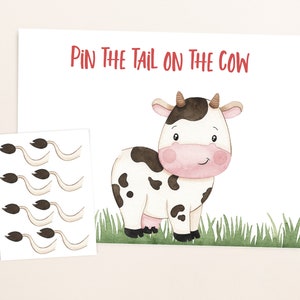 Steck den Schwanz an die Kuh, Sofortiger download, Bauernhof Dekoration, Partyspiele auf dem Bauernhof, Barnyard Party Printables - 11Ab