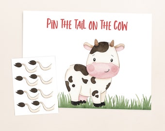 Pin the tail on the cow, Instant download, Farm birthday decorations, Farm party games, Barnyard party printables - 11A