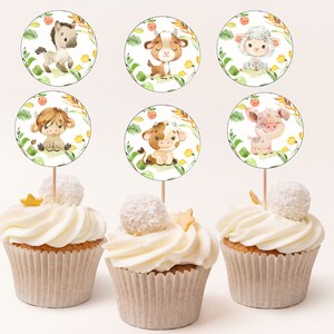 Farm cupcake toppers, Farm birthday party decorations, Farm animals baby shower decorations, Barnyard birthday decor, Farm Animals - 11d