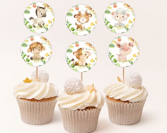 Farm cupcake toppers, Farm birthday party decorations, Farm animals baby shower decorations, Barnyard birthday decor, Farm Animals - 11d