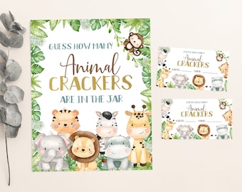 Raten Sie wie viele Tier-Cracker im Glas, Safari-Babypartyspiel, Safari-Babyparty-Spiel, Schilder und Karten, Instant Download - 35E