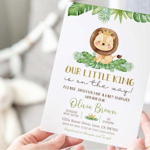 Lion Baby Shower Invite, It&#39;s a Boy Baby Shower, Safari Baby Shower Invitation, A Little King is on the way, King Baby Shower Invite - 35E