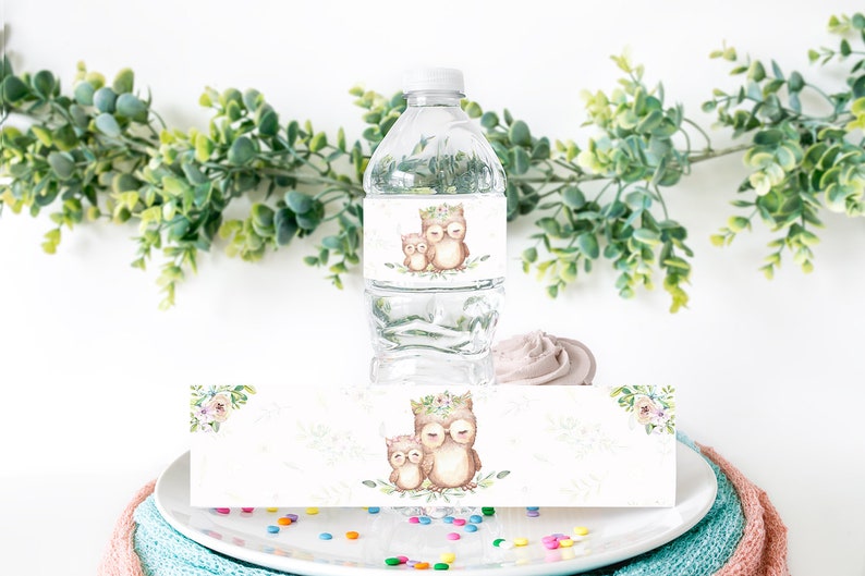 Owl water labels Owl theme printable labels Baby shower water bottle labels girl 78A2