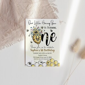EDITABLE Bee 1st Birthday Invitation, Girl First Birthday Party Invite ...