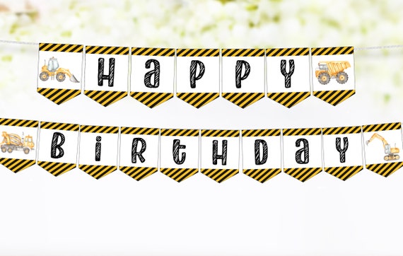 Construction birthday banner, Happy Birthday pennant Banner, Dump truck party decoration, Construction party printable, Instant Download-07A Il_570xn