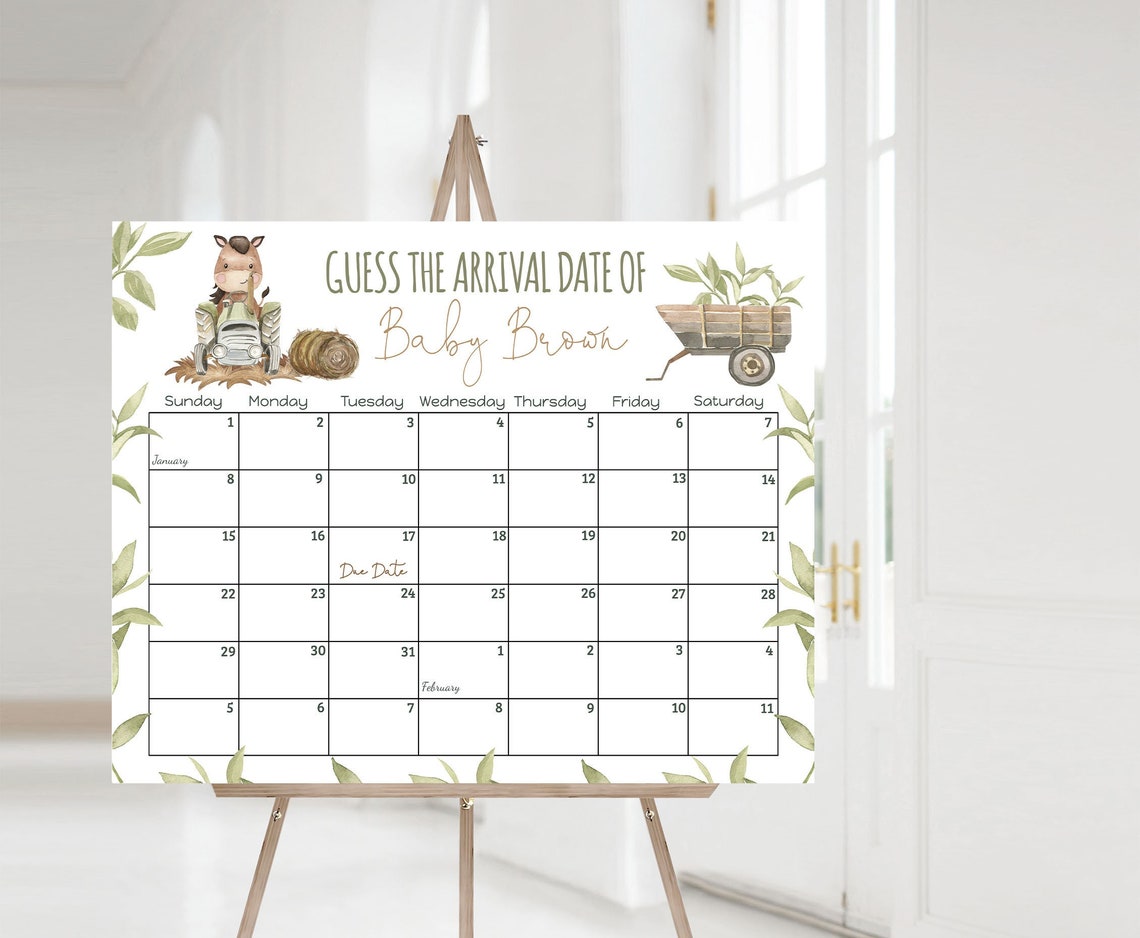 Horse Due Date Calendar Instant Download Farm Baby Shower Etsy