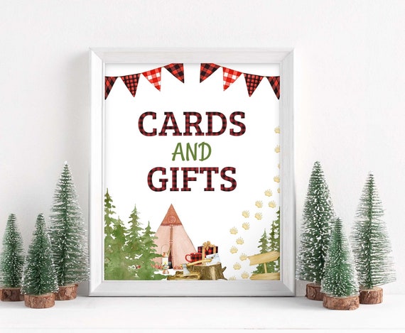 Cards and Gifts sign, Lumberjack party decor, Gifts table sign, Buffalo Plaid Birthday, Boy baby shower decoration, Instant Download - 19A Il_570xn