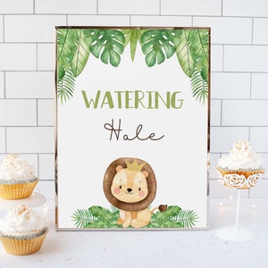 Watering Hole Sign, Drink table sign, Safari table sign, Safari birthday decorations, Jungle Animals Baby shower boy, Lion Baby Shower 35E image 5