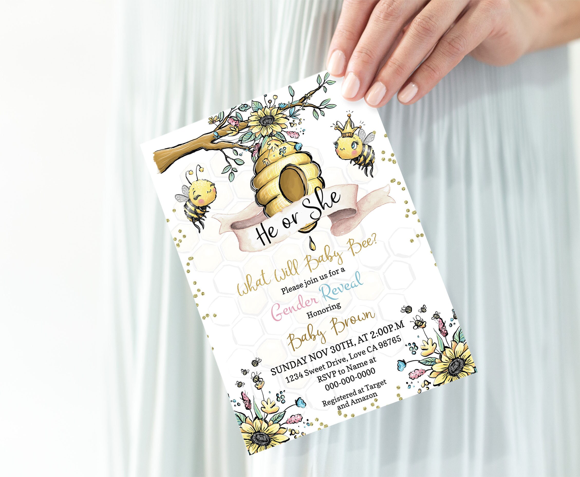 Editable What Will Baby Bee Gender Reveal Invitation, Boy or Girl, He ...