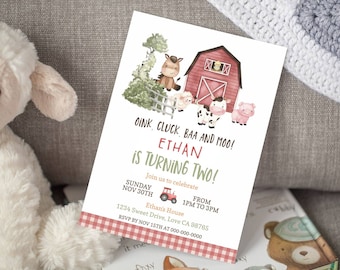 Farm birthday invitation, Instant download, EDITABLE Farm Animals Invite, Boy birthday party invite, Barnyard party printables - 11A