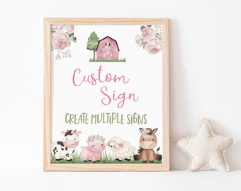 Girl Farm Custom Sign, Editable Floral Farm Table Sign - 11A