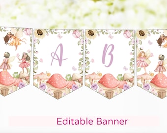 Editable Fairy banner, Custom Fairy Birthday Banner, Fairy baby shower decorations, Fairy party printable Alphabet, Custom Name banner - 10A