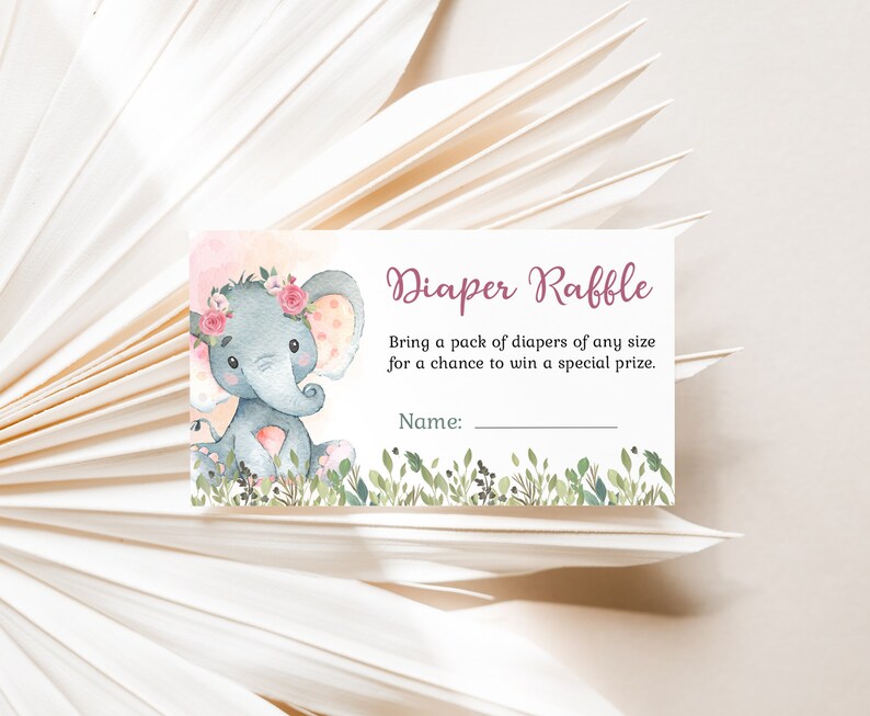 Printable Elephant Diaper Raffle Sign Card Elephant Girl | Etsy