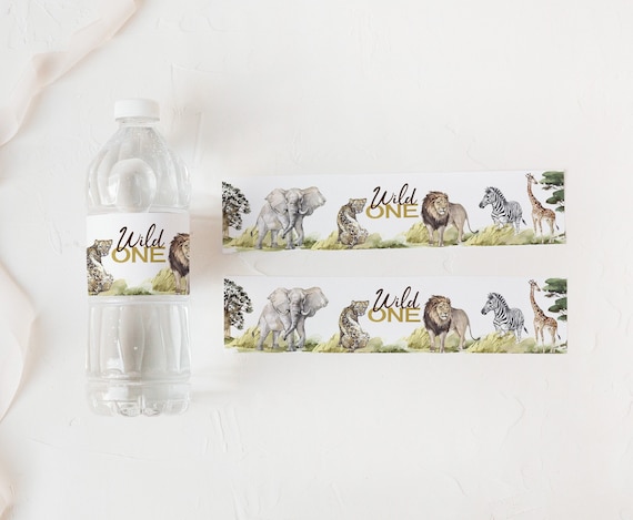 Safari water bottle labels, Safari 1st birthday decorations, Wild one birthday boy decorations, Jungle party printables, Safari Animals 35I Il_570xn