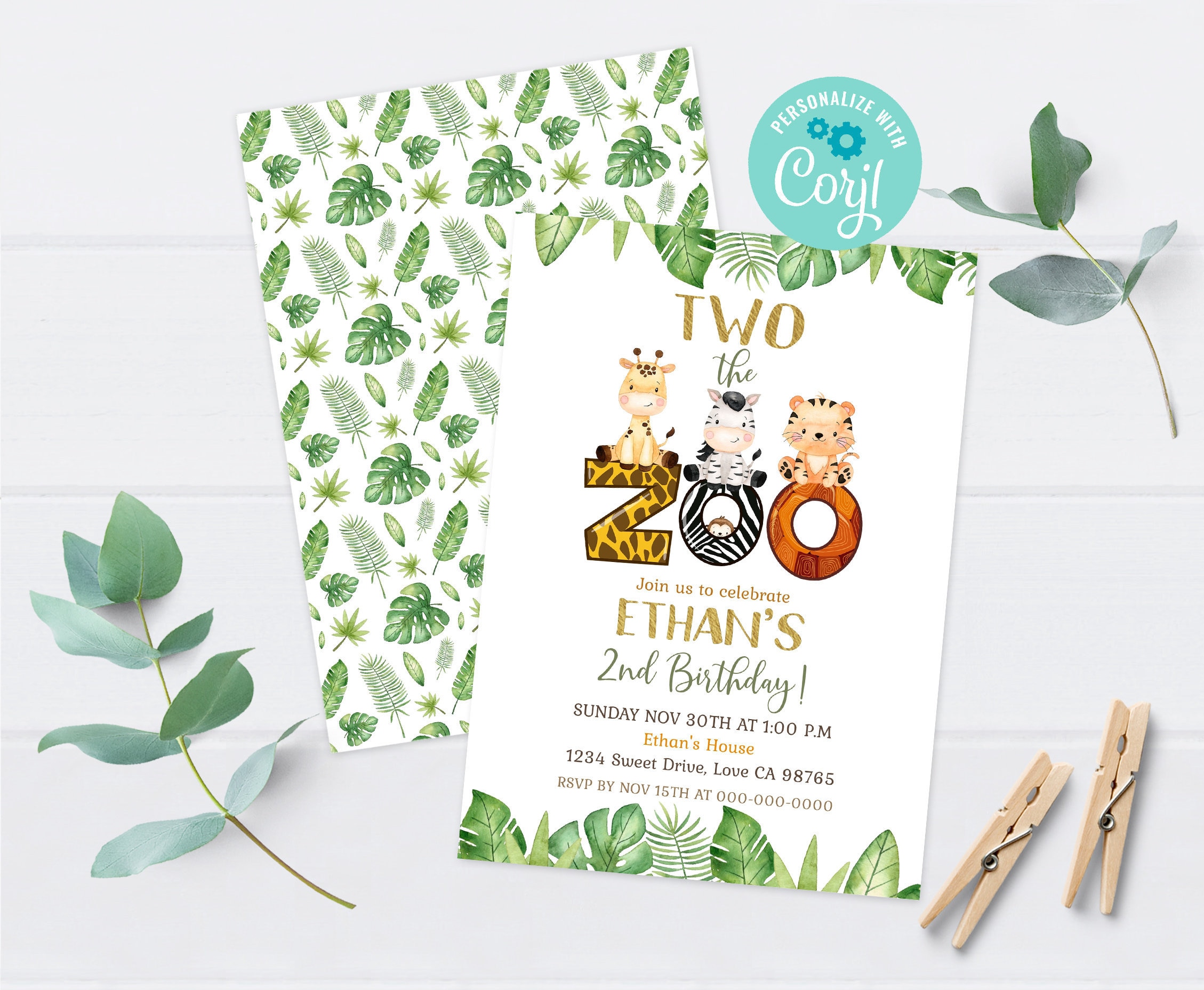 TWO the Zoo invitation Safari birthday invitation Jungle Etsy