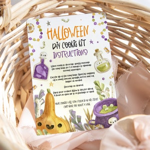 Halloween DIY Cookie Kit Instructions printable card, Flat 3.5&quot;x5&quot; card, Cookie packaging Tag, Halloween Cookie Card, Instant Download - 115