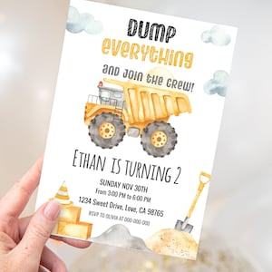 EDITABLE Dump Truck Party Invite, Construction Birthday Invitation ...