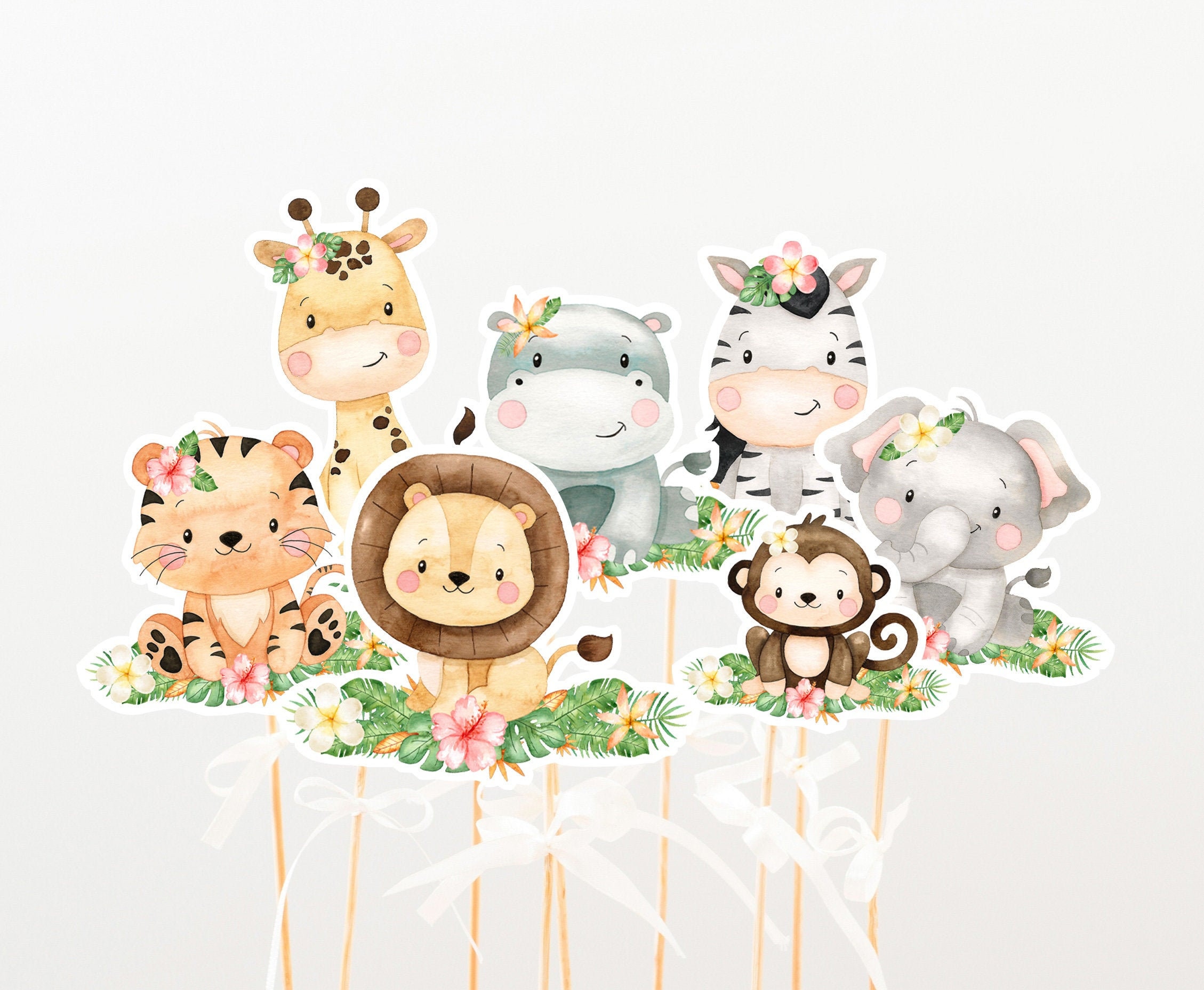 Safari Centerpieces, Girl Safari party table decor, Jungle birthday cake topper, Baby shower decor, Jungle printable center pieces - 35E