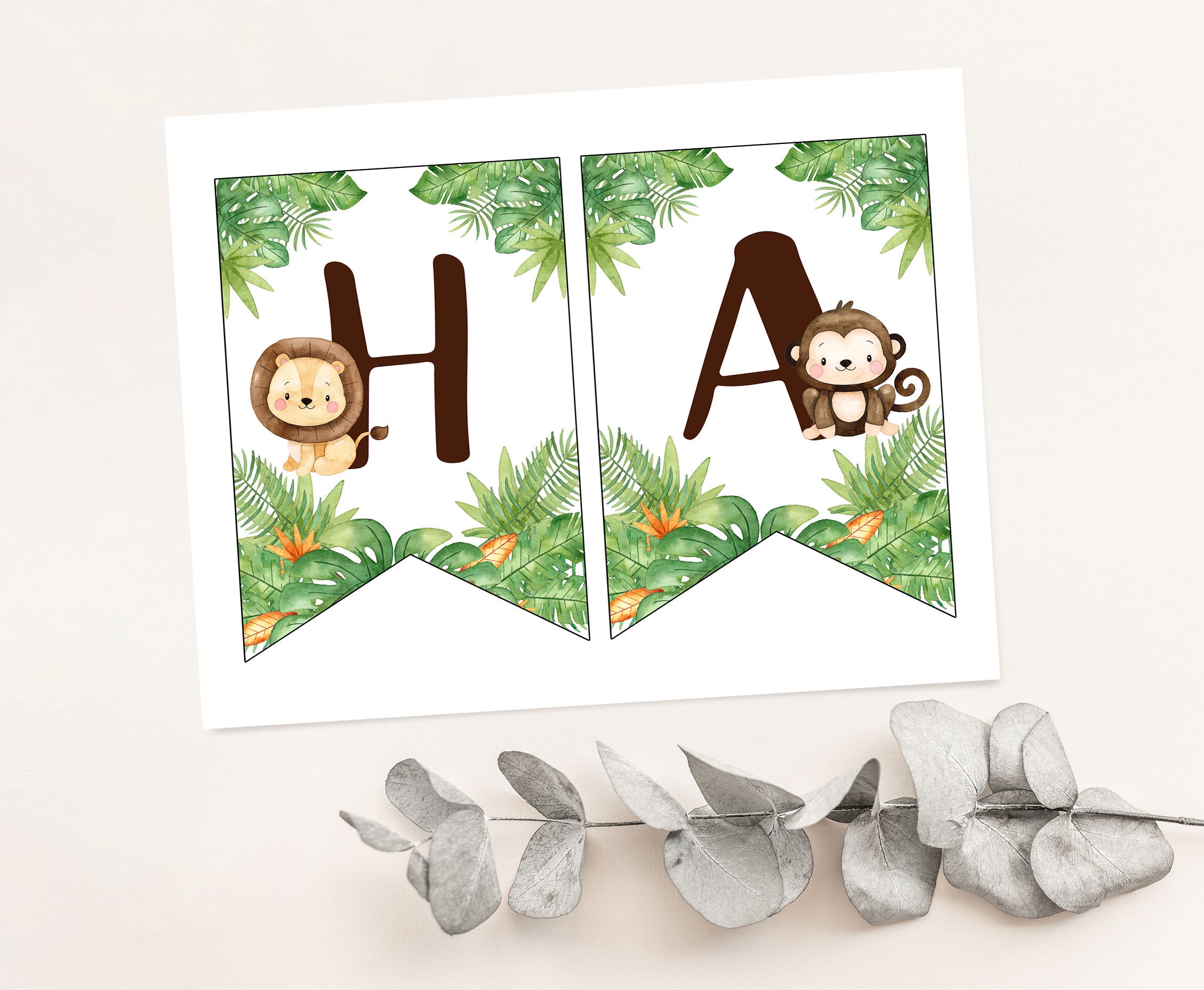 Happy Birthday Banner Jungle Dieren – 1e Verjaardag, Set Met Safari Slinger En Ballonnen, Herbruikbaar, Voor Jongens En Meisjes