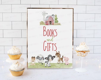 Farm Books and Gifts Sign, Farm baby shower decorations, Barnyard baby shower signs, Boy Baby shower printables - 11C1