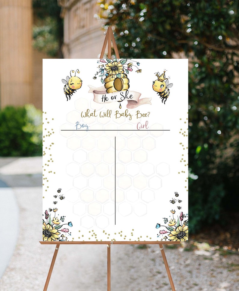 Bee Voting Sign, What will baby bee, Cast Your Vote poster, Gender Reveal vote board, Bee Baby Reveal Games, He or She, Boy or Girl 61A image 6