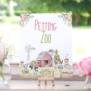 Petting Zoo sign Girl, Pink Farm animals birthday decoration, Girl Farm party decor, Pink Farm first birthday, Girl Barnyard bash - 11C1