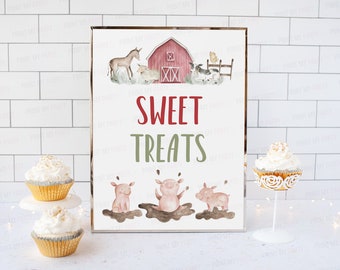 Sweet Treats sign, Farm birthday decor, Dessert table signs, Farm baby boy shower decoration, Barnyard bash decor - 11B