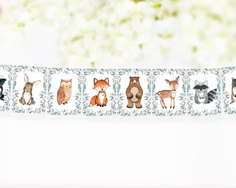 Banner di animali del bosco, baby shower nella foresta o decorazioni di compleanno, banner stampabile di animali del bosco verde, ghirlanda di bosco - 47J1