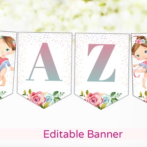 Editable Gymnastics Birthday banner, Custom Gymnastics Banner, Gimnastic Birthday Decorations, Custom Name banner, Girls Gymnast Party - 99A