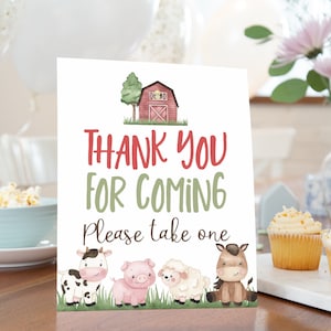 Thank you for coming sign, Farm birthday decorations, Farm baby shower decorations, Farm animals party printables, Barnyard party sign- 11i image 3