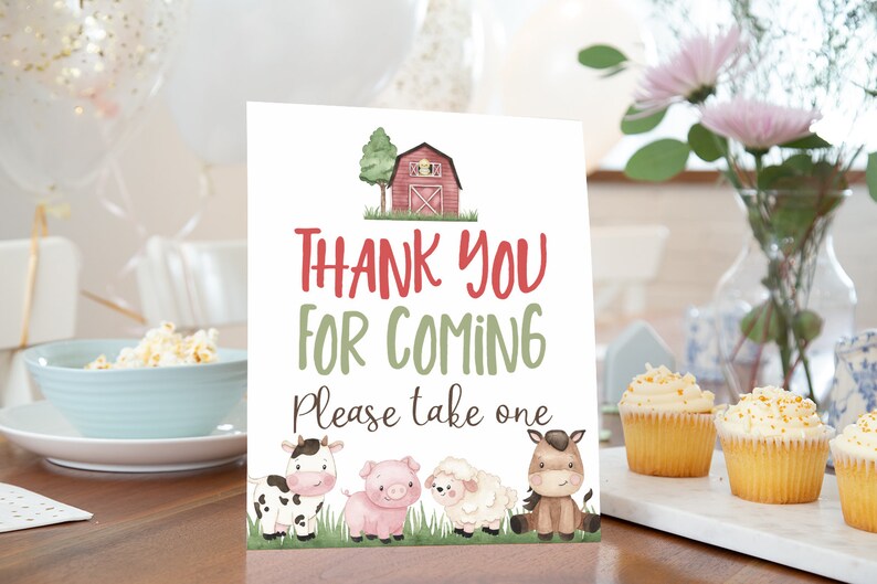 Thank you for coming sign, Farm birthday decorations, Farm baby shower decorations, Farm animals party printables, Barnyard party sign- 11i image 3