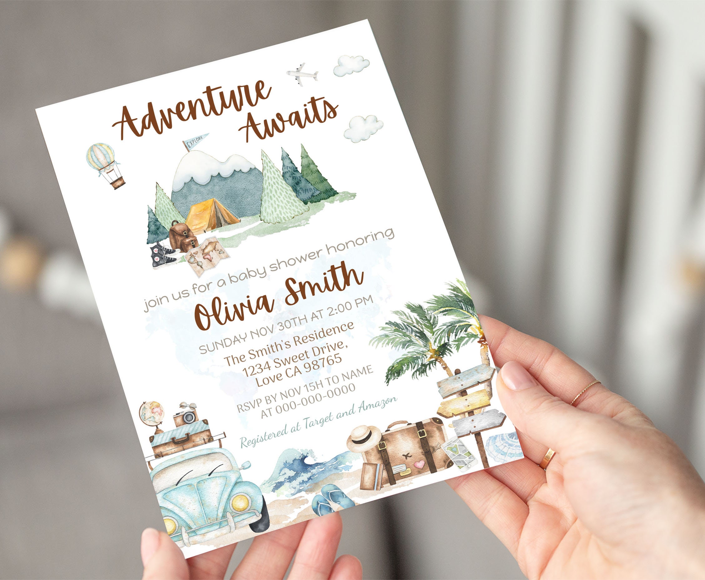 Adventure Awaits Baby Shower Invitation, Travel Baby Shower Invite ...
