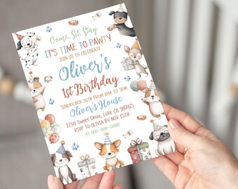 Editable Dogs Birthday Party Invitation, Puppy Birthday Invite, Let's Pawty Birthday, Dog Party Theme, Dog Invitation, Puppy Party - 72C