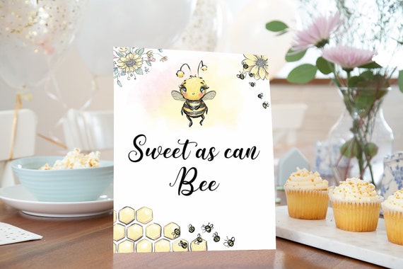 Sweet as Can Bee Sign, Bee Party Decorations Girl, Bumble Bee Birthday  Party Printables, Honey Bee Baby Shower Table Decorations 61A 