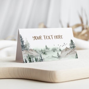 Segnaposto di montagna, decorazioni di compleanno nel bosco, baby shower nella foresta, etichette alimentari a tema fauna selvatica, carte tenda da tavolo da dessert - 47H