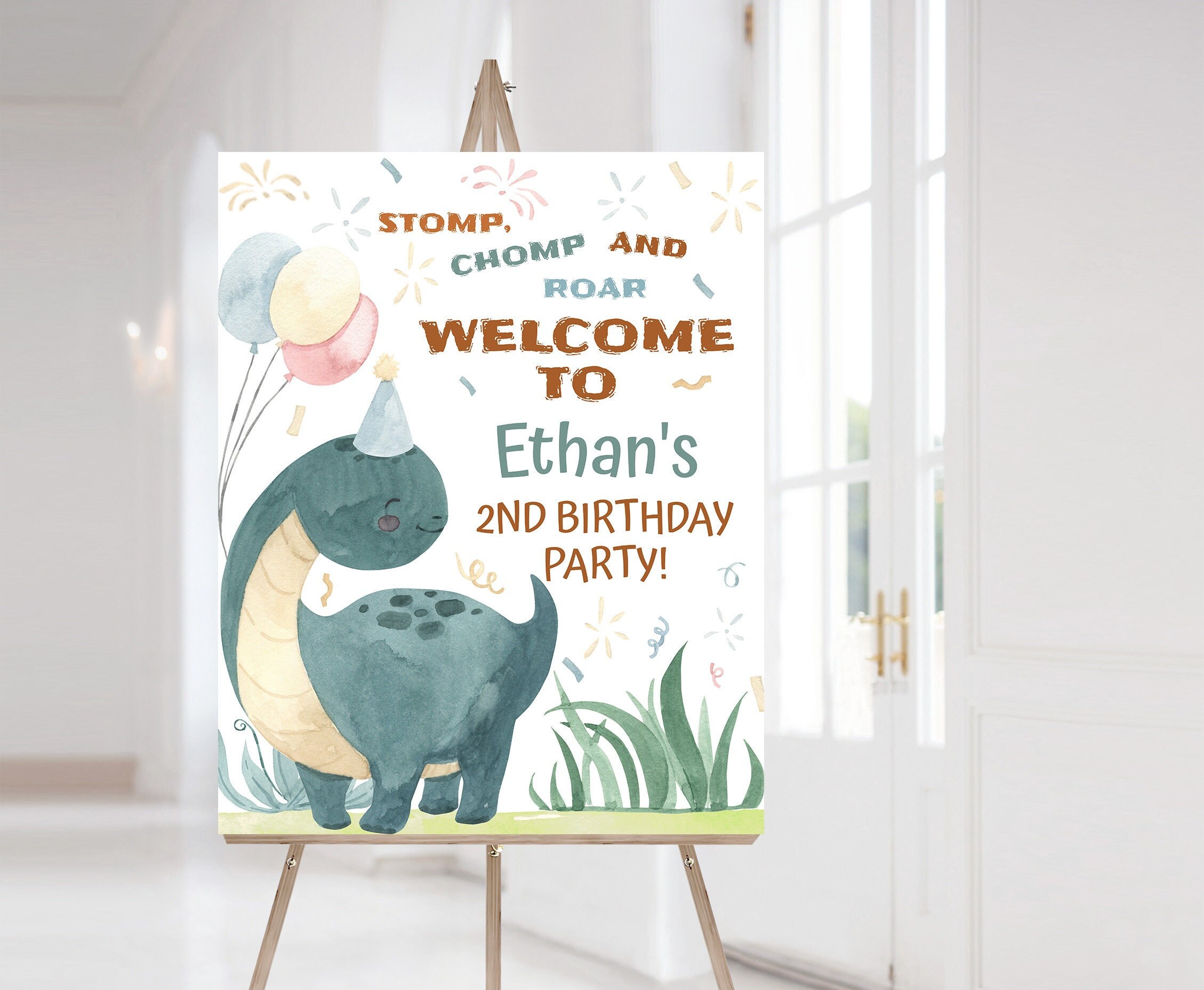 Editable Dinosaur Welcome Sign, Instant download, Dino birthday decorations, Dinosaur birthday party decor, Dino party printables - 08B