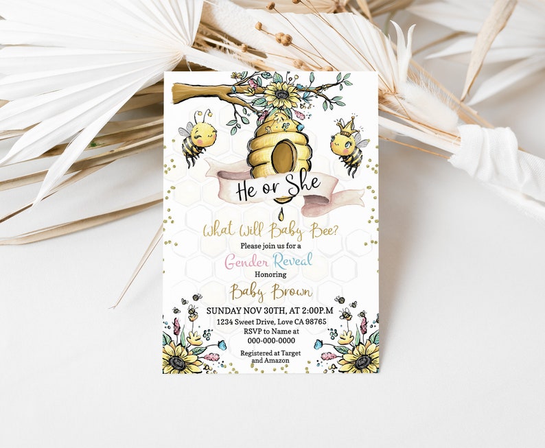 Editable What Will Baby Bee Gender Reveal Invitation, Boy or Girl, He ...