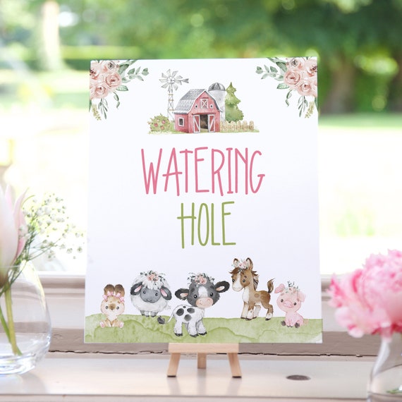 Watering Hole sign, Girl Farm party decor, Drinks table sign, Floral Farm Birthday, Girl baby shower decoration, Girl barnyard bash - 11C1 Il_570xn