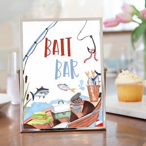 Fishing Bait Bar Table Sign, Fishing birthday decorations, Gone Fishing party Birthday Sign, O Fishally Theme Party, Drinks Table Decor  97A