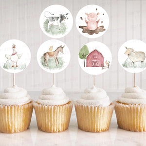 Farm cupcake toppers, Farm birthday party decorations, Farm animals baby shower decorations, Barnyard birthday decor - 11B