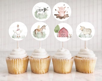 Farm cupcake toppers, Farm birthday party decorations, Farm animals baby shower decorations, Barnyard birthday decor - 11B