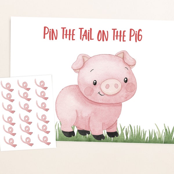 Pin the tail on the pig, Instant download, Farm birthday decorations, Farm party games, Barnyard party printables, Pig Party theme - 11A