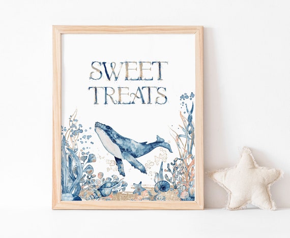Whale table sign, Under the Sea Table sign, Ocean party decor, Sweet Treats  table sign, Boy Ocean Birthday, Sea baby shower decoration - 44C by  Printable Party Decorations